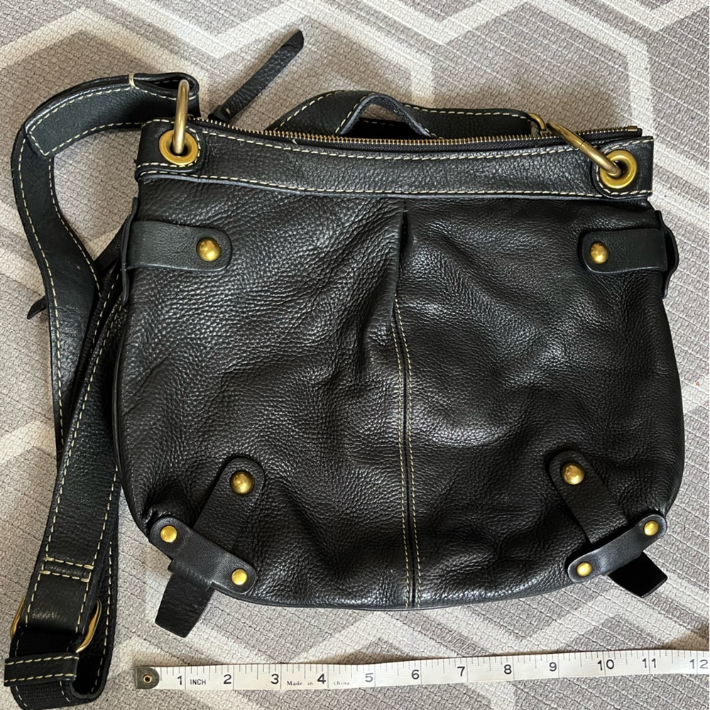 Fossil Black Leather Bag with Gold Accents